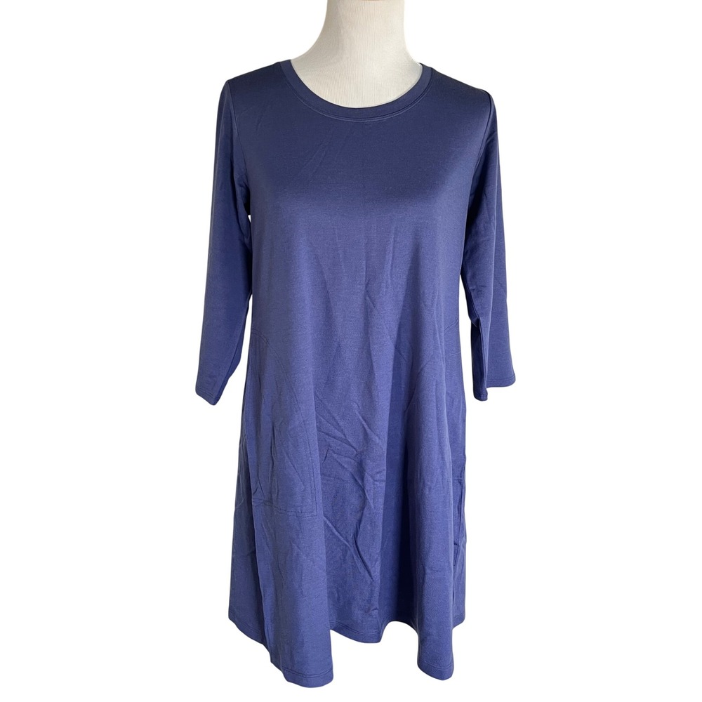 Woolx Rissa Dress Size M Blue/Purple Merino Wool Blend 3/4 Sleeve Gorpcore Warm
